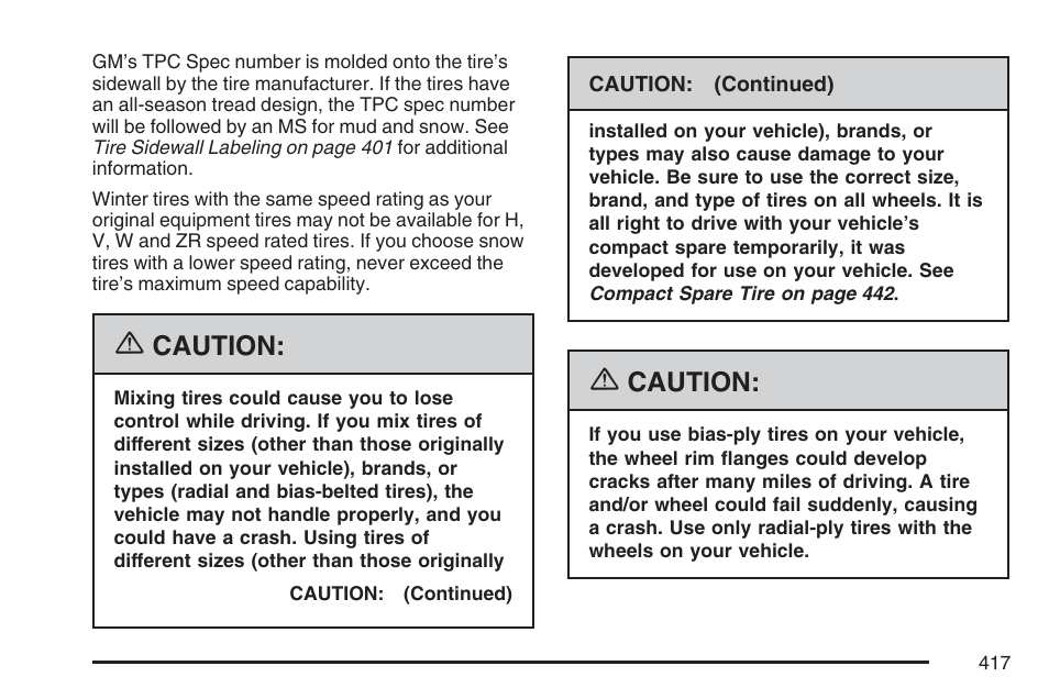 Caution | Cadillac 2007 SRX User Manual | Page 417 / 522