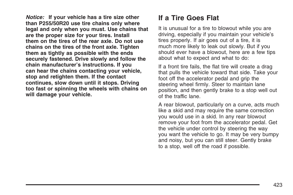 If a tire goes flat | Cadillac 2007 SRX User Manual | Page 423 / 522