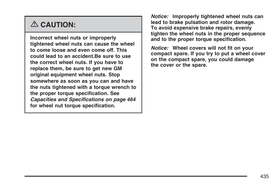 Caution | Cadillac 2007 SRX User Manual | Page 435 / 522