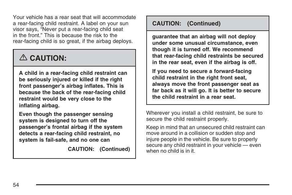 Caution | Cadillac 2007 SRX User Manual | Page 54 / 522