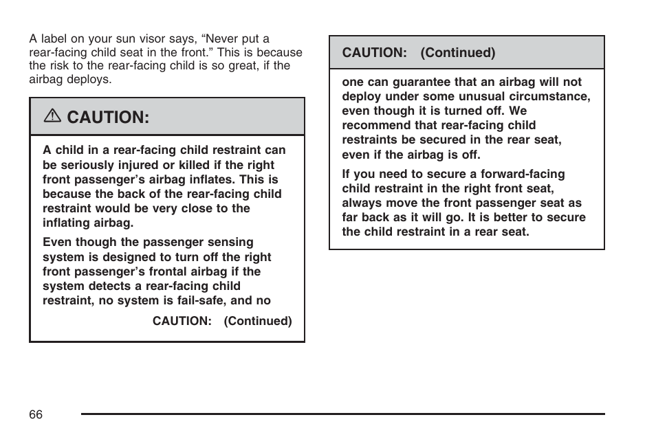 Caution | Cadillac 2007 SRX User Manual | Page 66 / 522