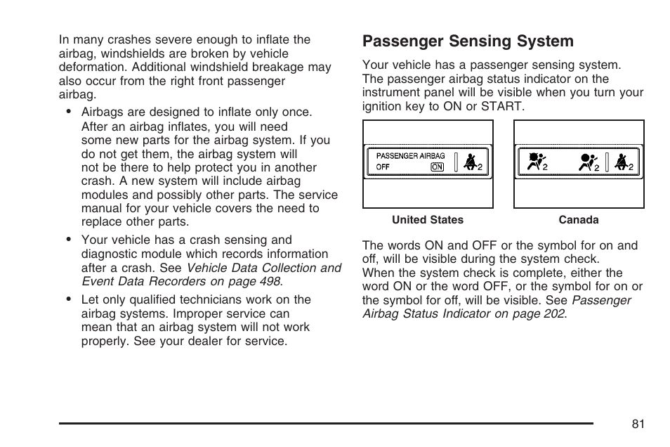 Passenger sensing system | Cadillac 2007 SRX User Manual | Page 81 / 522