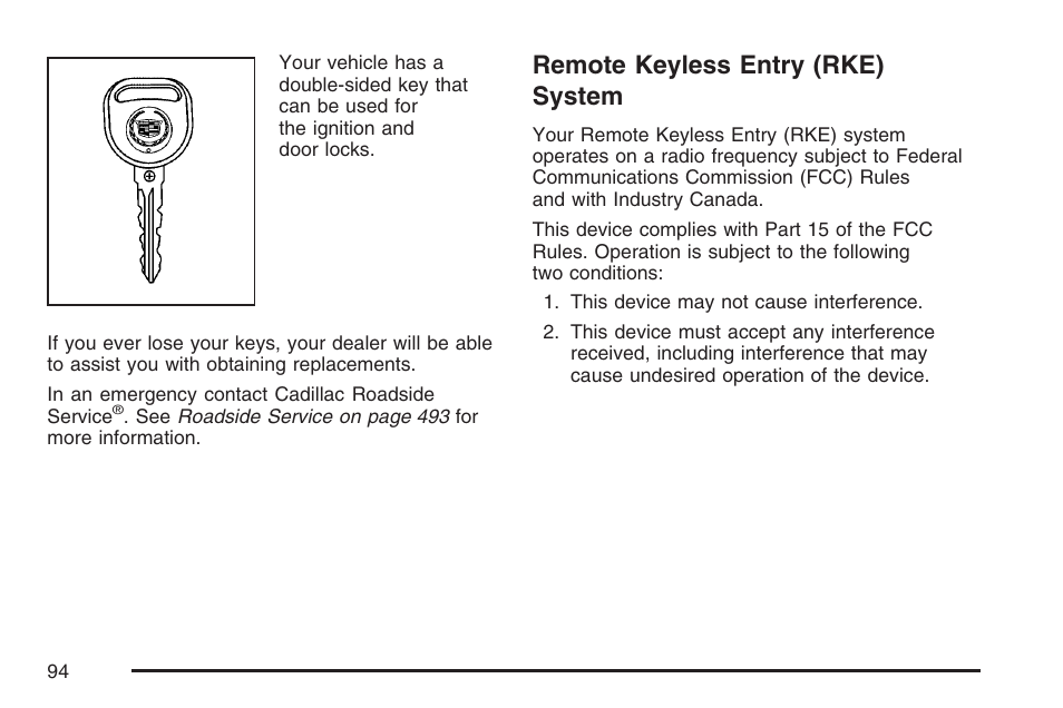 Remote keyless entry (rke) system | Cadillac 2007 SRX User Manual | Page 94 / 522