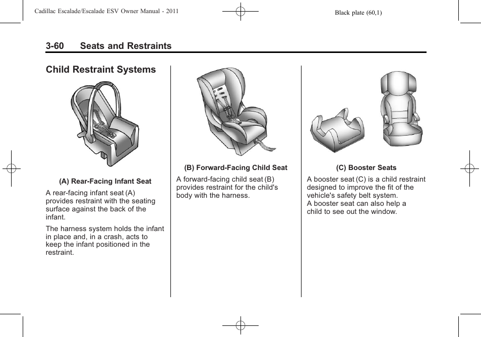 Child restraint systems, Child restraint systems -60 | Cadillac 2011 Escalade ESV User Manual | Page 116 / 558