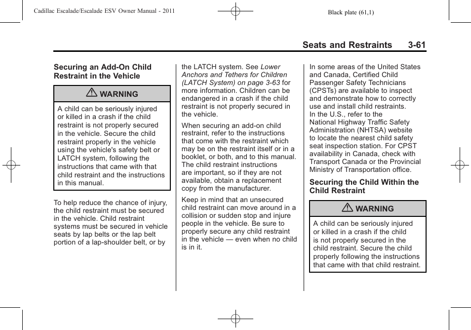 Cadillac 2011 Escalade ESV User Manual | Page 117 / 558