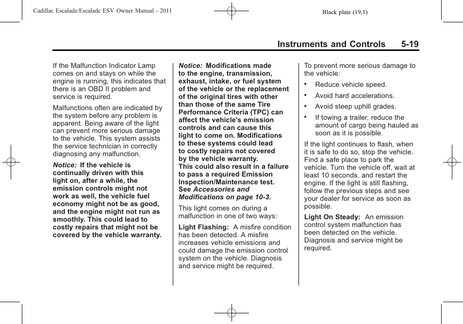 Instruments and controls 5-19 | Cadillac 2011 Escalade ESV User Manual | Page 157 / 558