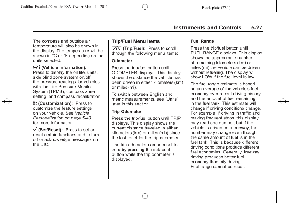 Cadillac 2011 Escalade ESV User Manual | Page 165 / 558