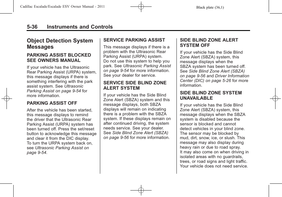 Object detection system messages, Object detection system, Messages -36 | Universal | Cadillac 2011 Escalade ESV User Manual | Page 174 / 558