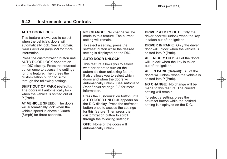 42 instruments and controls | Cadillac 2011 Escalade ESV User Manual | Page 180 / 558