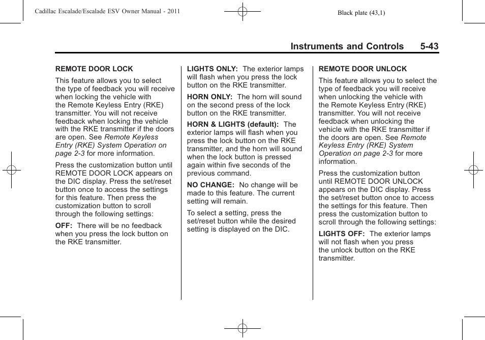 Instruments and controls 5-43 | Cadillac 2011 Escalade ESV User Manual | Page 181 / 558