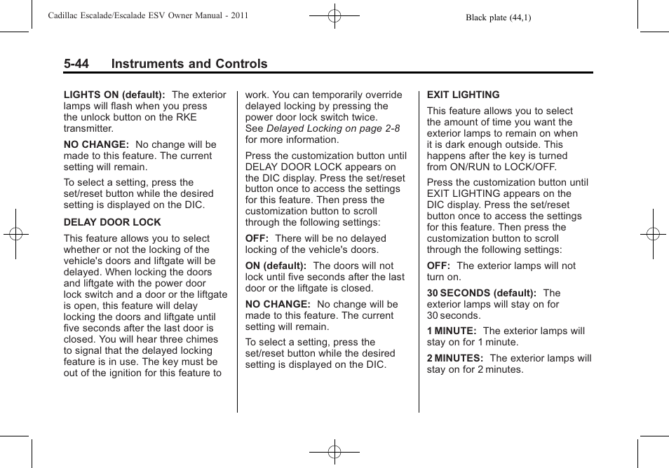 44 instruments and controls | Cadillac 2011 Escalade ESV User Manual | Page 182 / 558