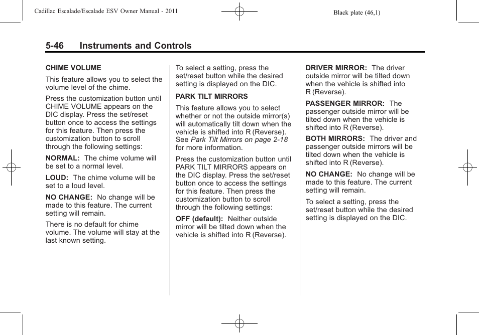 46 instruments and controls | Cadillac 2011 Escalade ESV User Manual | Page 184 / 558