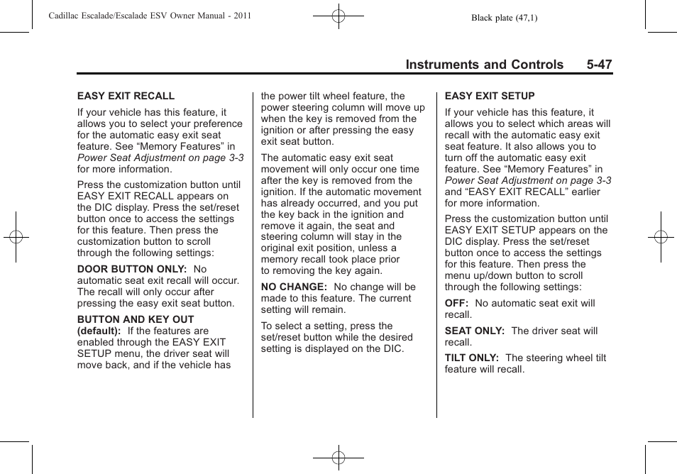 Instruments and controls 5-47 | Cadillac 2011 Escalade ESV User Manual | Page 185 / 558