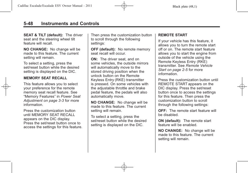 48 instruments and controls | Cadillac 2011 Escalade ESV User Manual | Page 186 / 558