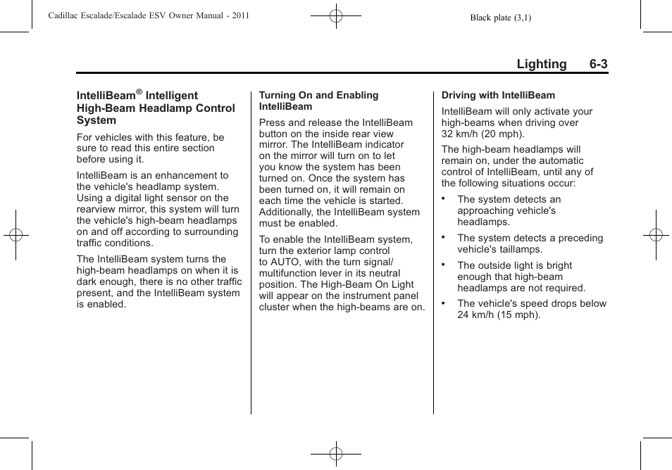 Lighting 6-3 | Cadillac 2011 Escalade ESV User Manual | Page 197 / 558