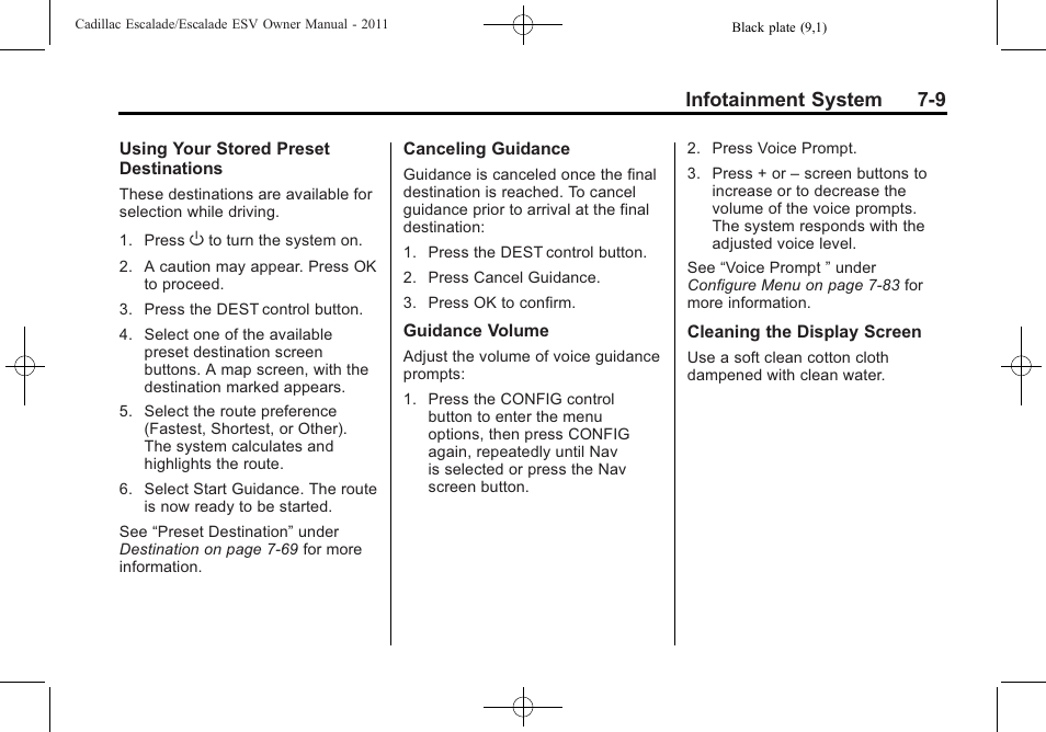 Infotainment system 7-9 | Cadillac 2011 Escalade ESV User Manual | Page 215 / 558