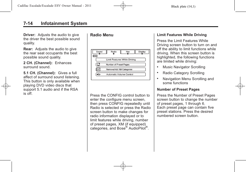 14 infotainment system | Cadillac 2011 Escalade ESV User Manual | Page 220 / 558