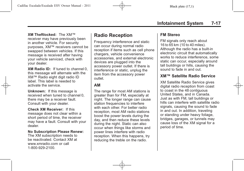 Radio reception, Radio reception -17, Maps | Cadillac 2011 Escalade ESV User Manual | Page 223 / 558