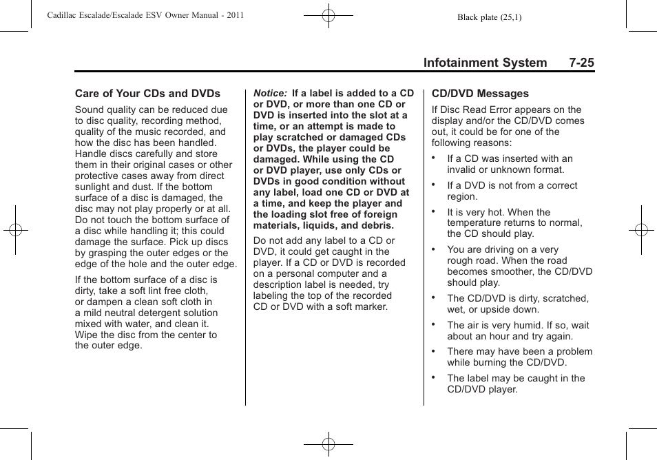 Infotainment system 7-25 | Cadillac 2011 Escalade ESV User Manual | Page 231 / 558