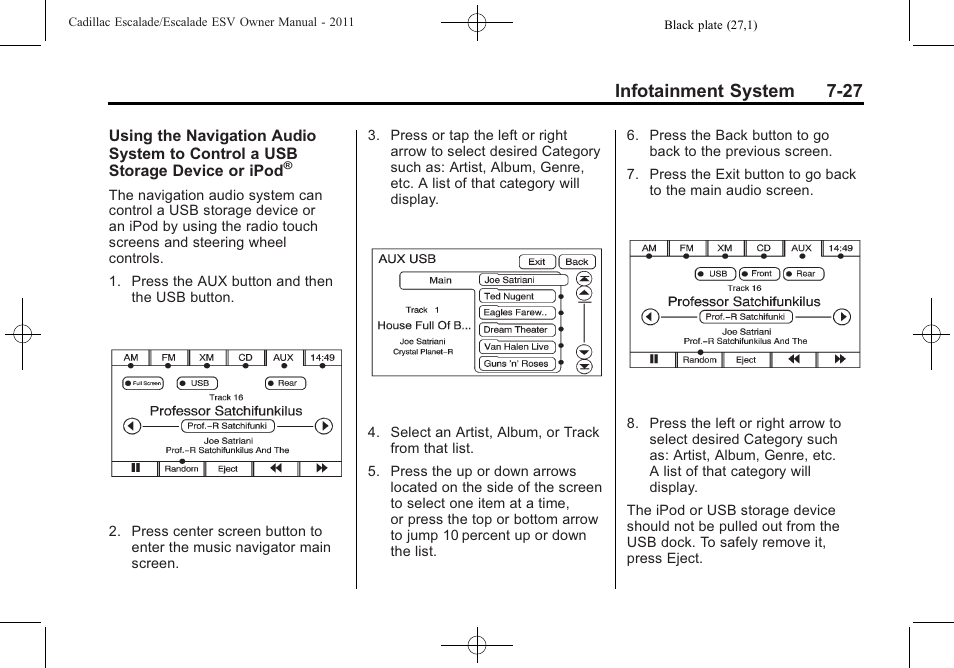 Infotainment system 7-27 | Cadillac 2011 Escalade ESV User Manual | Page 233 / 558