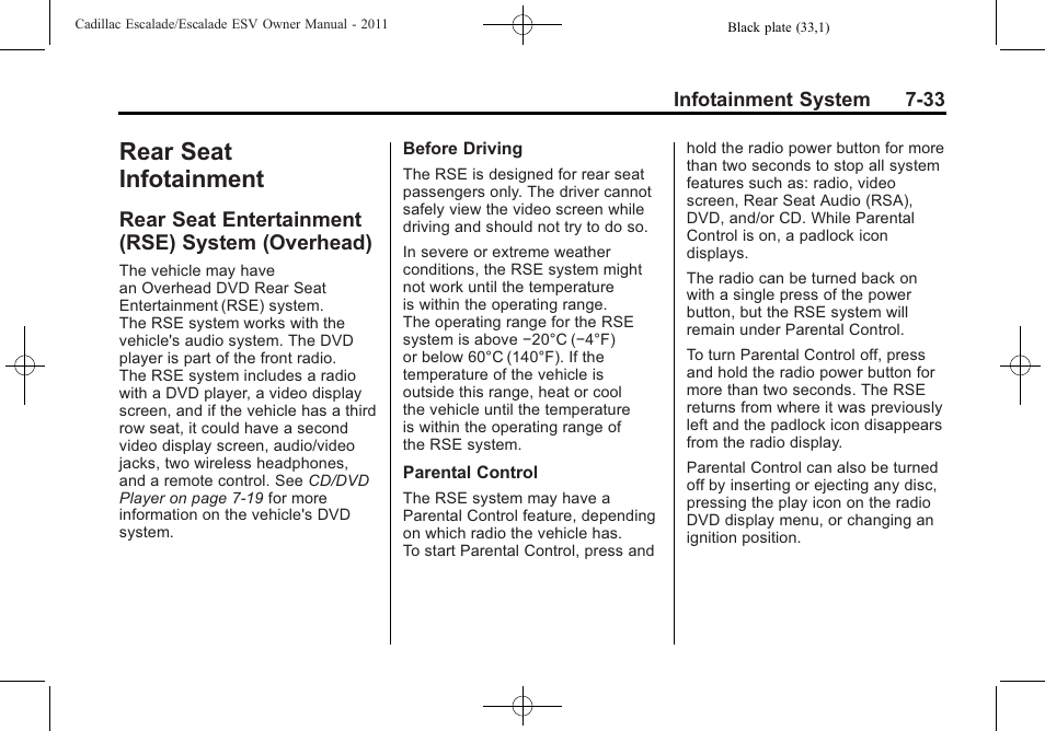 Rear seat infotainment, Rear seat entertainment (rse) system (overhead), Bulb replacement -39 | Rear seat entertainment, Rse) system (overhead) -33, Database coverage | Cadillac 2011 Escalade ESV User Manual | Page 239 / 558