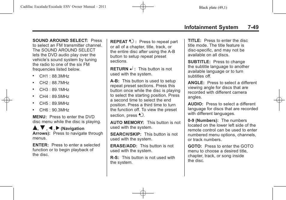 Infotainment system 7-49 | Cadillac 2011 Escalade ESV User Manual | Page 255 / 558