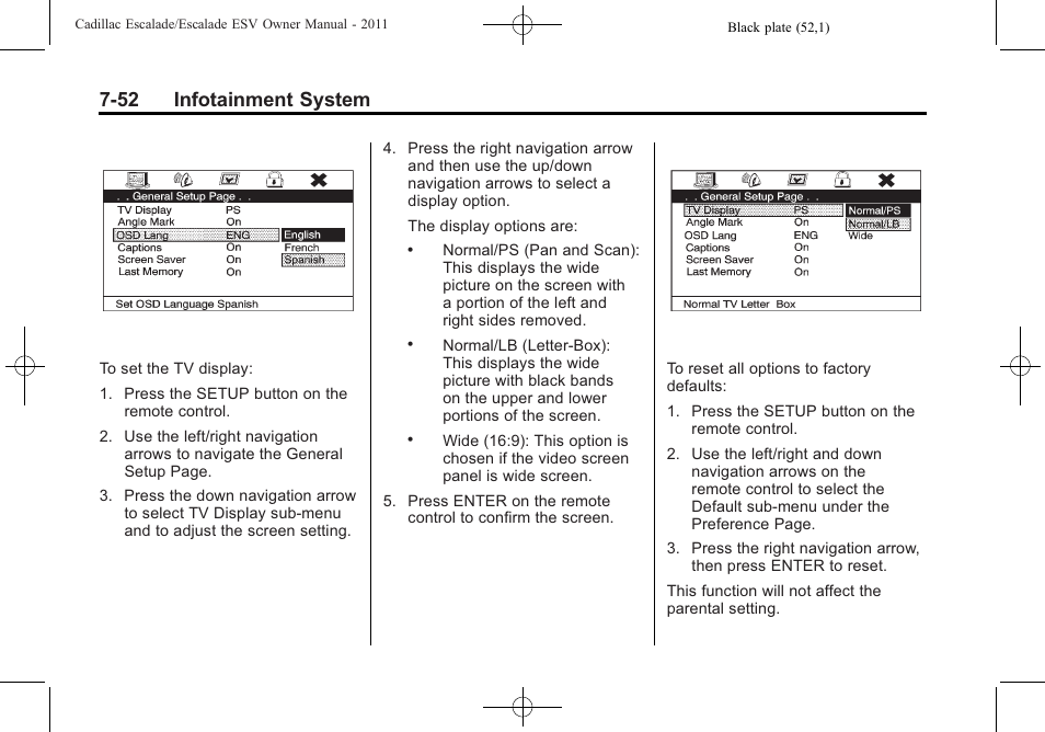 52 infotainment system | Cadillac 2011 Escalade ESV User Manual | Page 258 / 558