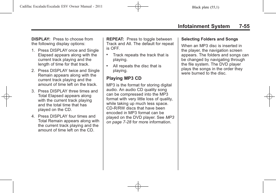 Infotainment system 7-55 | Cadillac 2011 Escalade ESV User Manual | Page 261 / 558