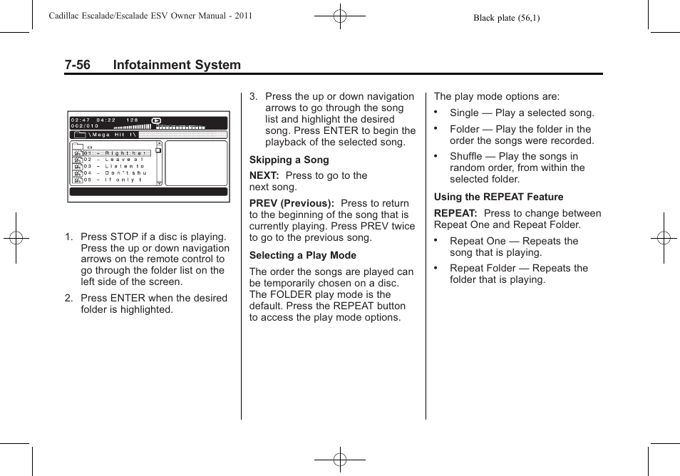 56 infotainment system | Cadillac 2011 Escalade ESV User Manual | Page 262 / 558