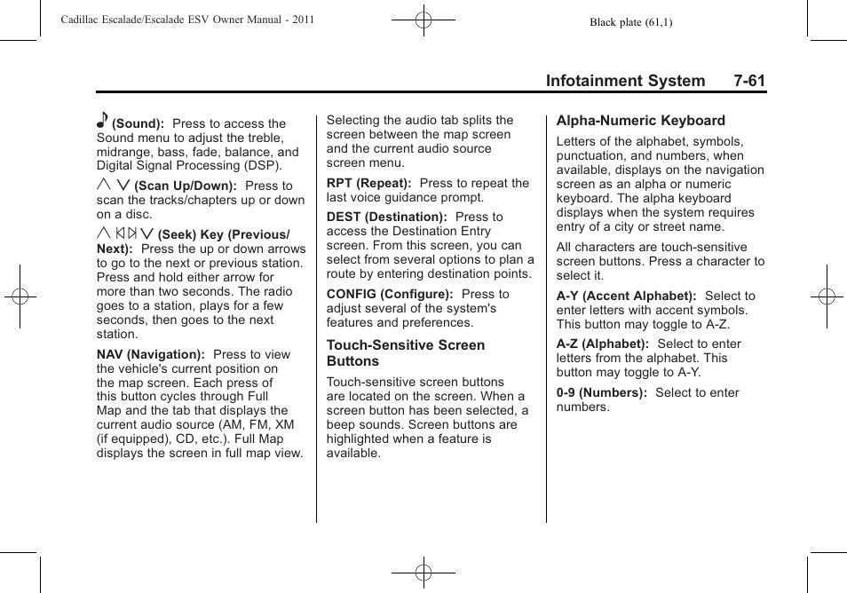 Y © ¨ z | Cadillac 2011 Escalade ESV User Manual | Page 267 / 558