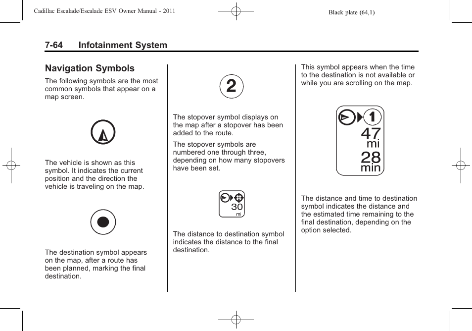 Navigation symbols, Navigation symbols -64 | Cadillac 2011 Escalade ESV User Manual | Page 270 / 558