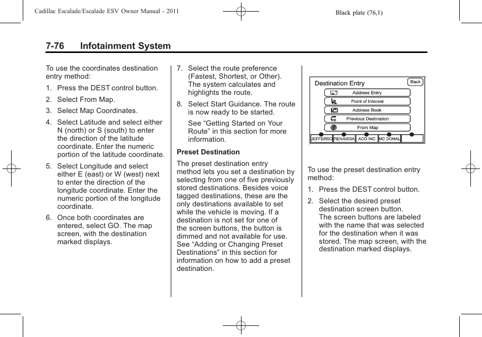 76 infotainment system | Cadillac 2011 Escalade ESV User Manual | Page 282 / 558