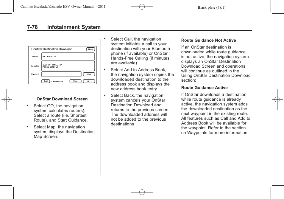 78 infotainment system | Cadillac 2011 Escalade ESV User Manual | Page 284 / 558