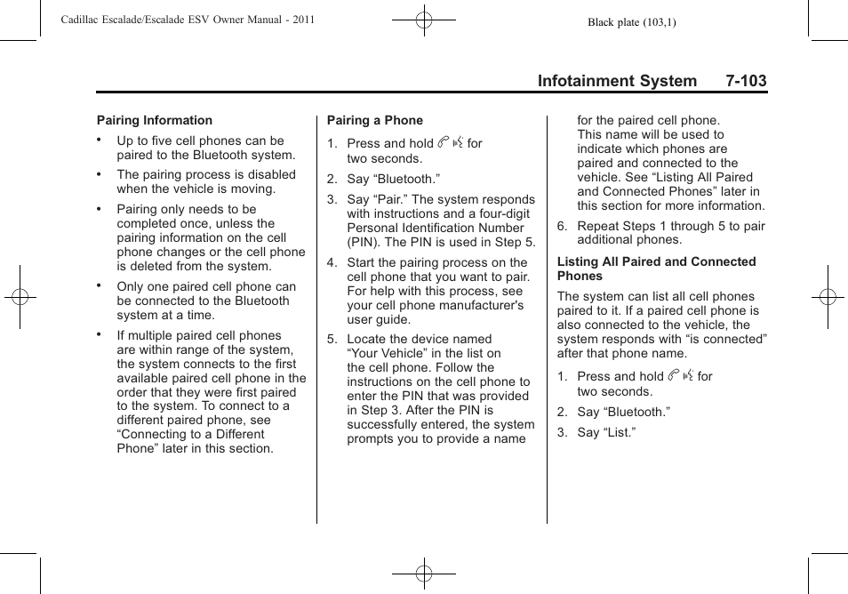 Infotainment system 7-103 | Cadillac 2011 Escalade ESV User Manual | Page 309 / 558