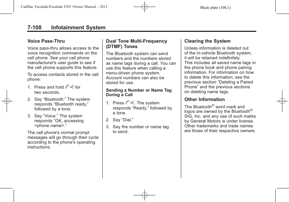 108 infotainment system | Cadillac 2011 Escalade ESV User Manual | Page 314 / 558