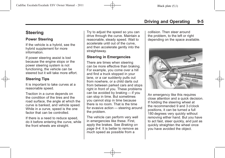 Steering, Steering -5, Running | Cadillac 2011 Escalade ESV User Manual | Page 327 / 558