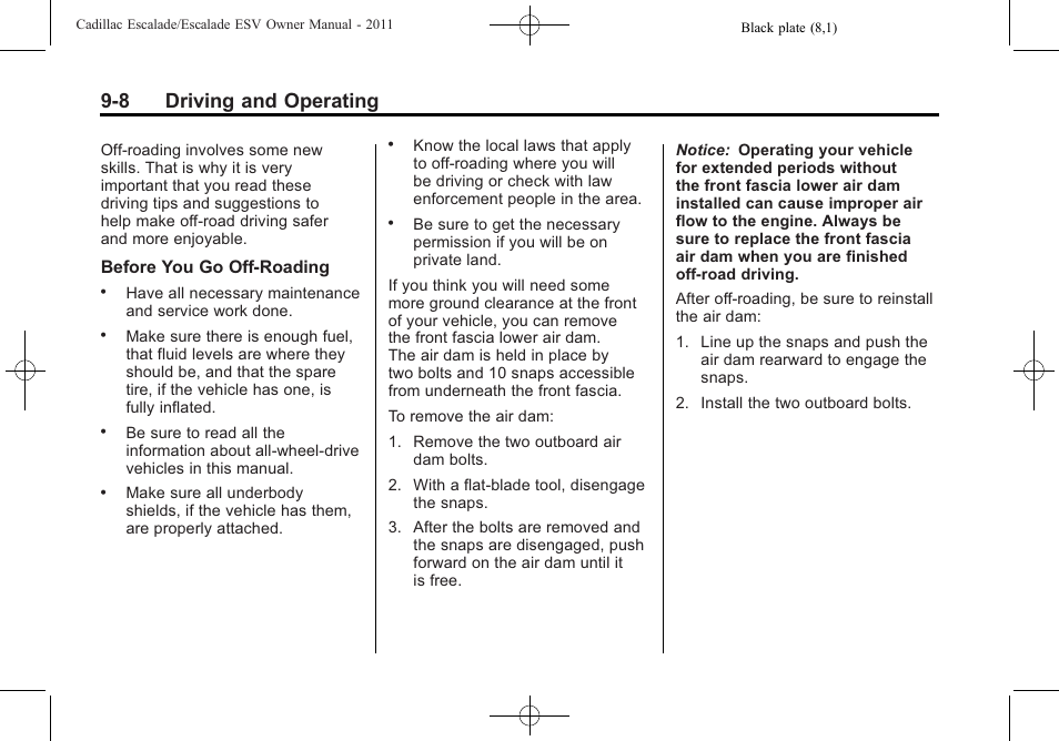 8 driving and operating | Cadillac 2011 Escalade ESV User Manual | Page 330 / 558