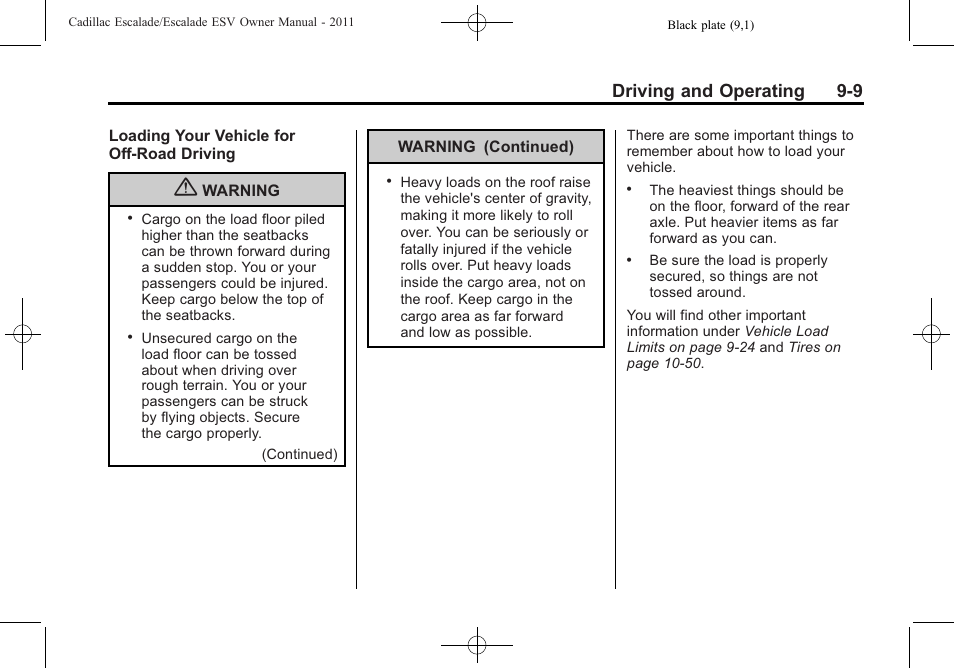 Driving and operating 9-9 | Cadillac 2011 Escalade ESV User Manual | Page 331 / 558