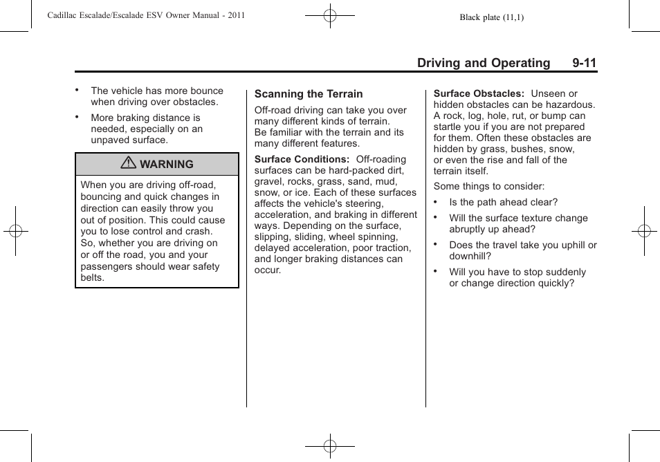 Driving and operating 9-11 | Cadillac 2011 Escalade ESV User Manual | Page 333 / 558