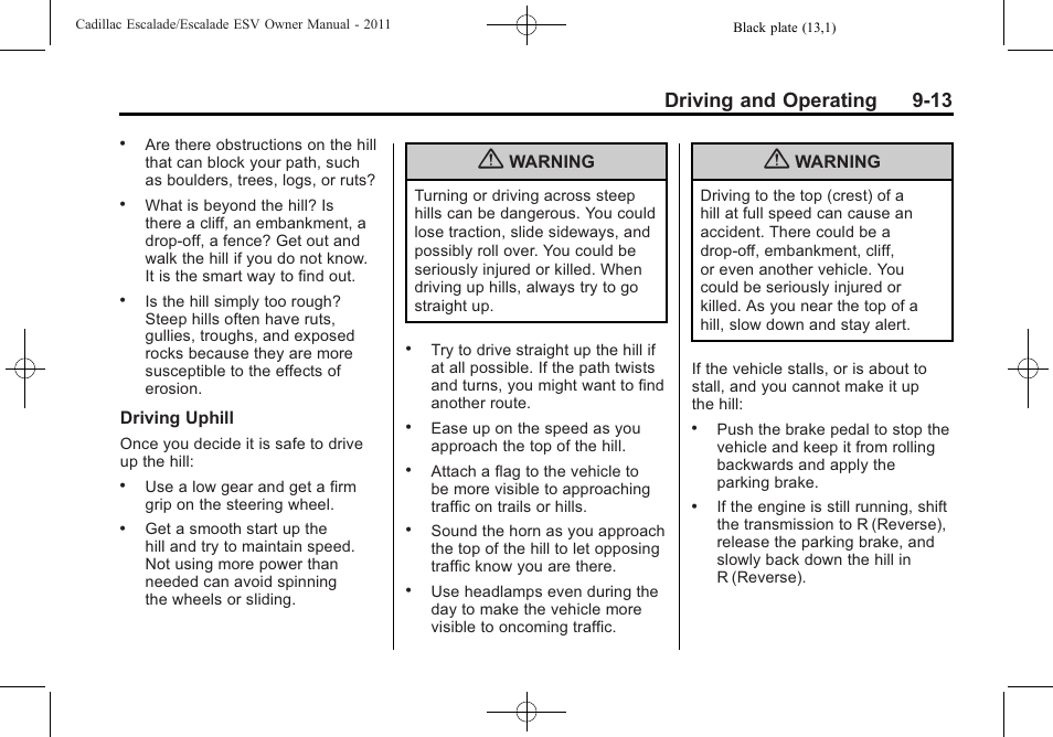 Driving and operating 9-13 | Cadillac 2011 Escalade ESV User Manual | Page 335 / 558