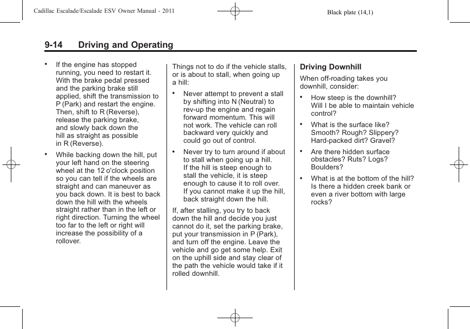 14 driving and operating | Cadillac 2011 Escalade ESV User Manual | Page 336 / 558