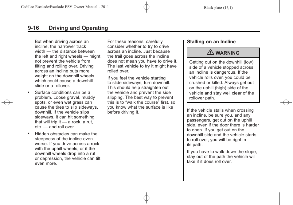 16 driving and operating | Cadillac 2011 Escalade ESV User Manual | Page 338 / 558