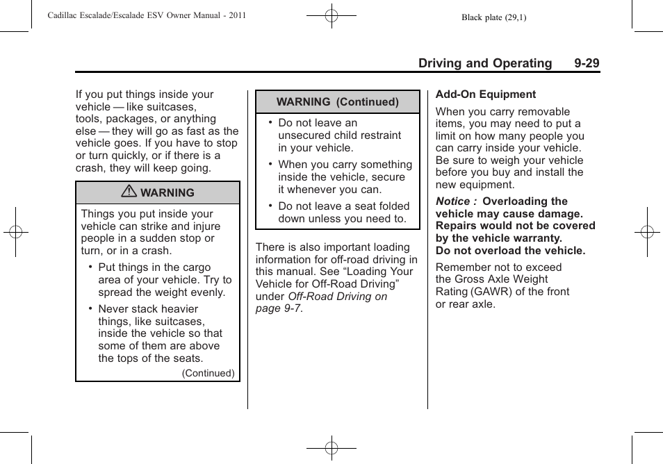 Driving and operating 9-29 | Cadillac 2011 Escalade ESV User Manual | Page 351 / 558