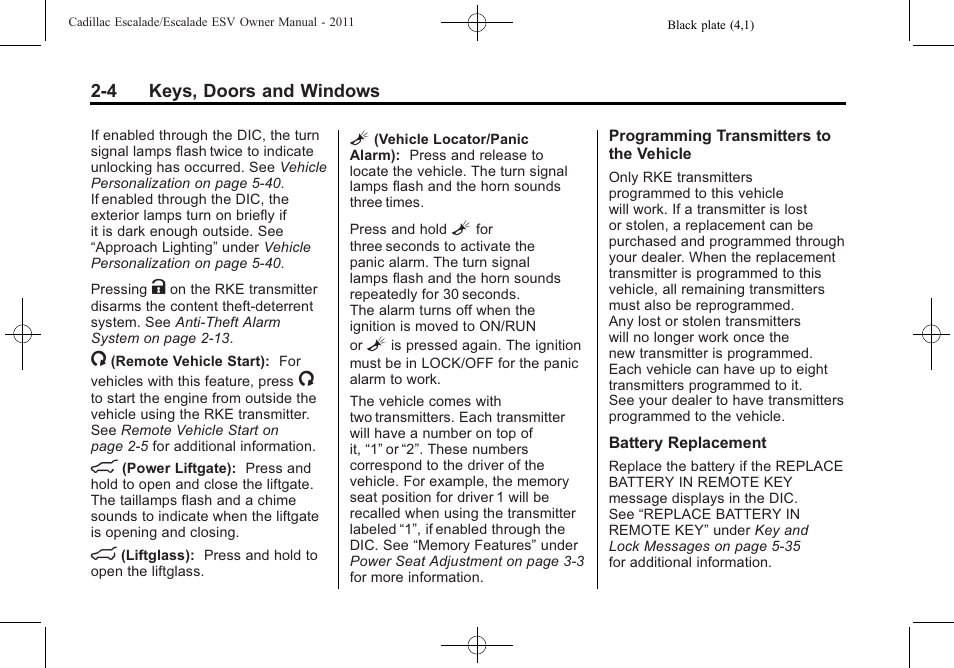 Cadillac 2011 Escalade ESV User Manual | Page 36 / 558