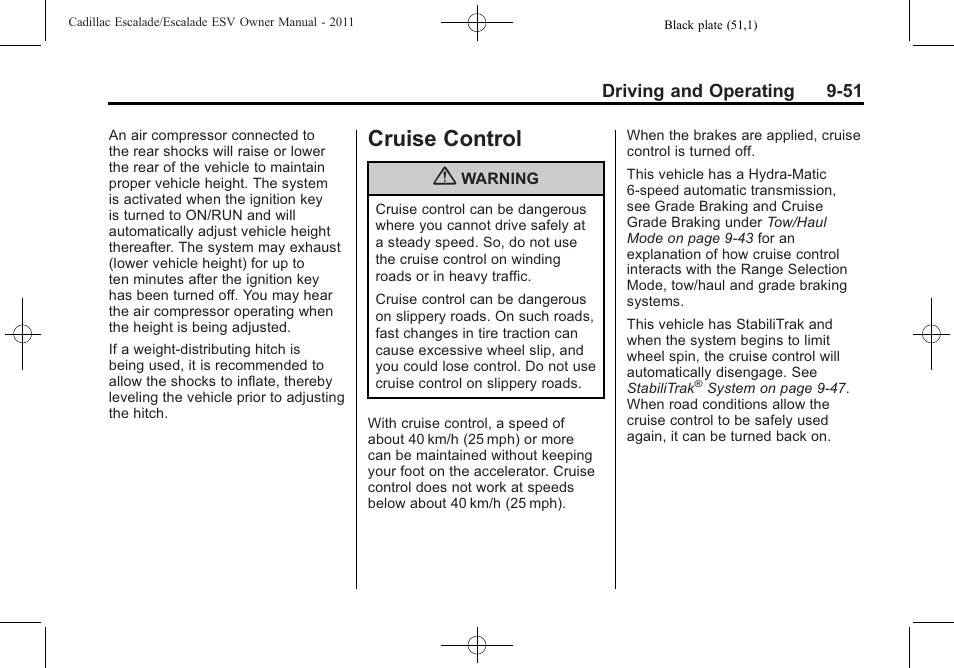 Cruise control, Cruise control -51 | Cadillac 2011 Escalade ESV User Manual | Page 373 / 558