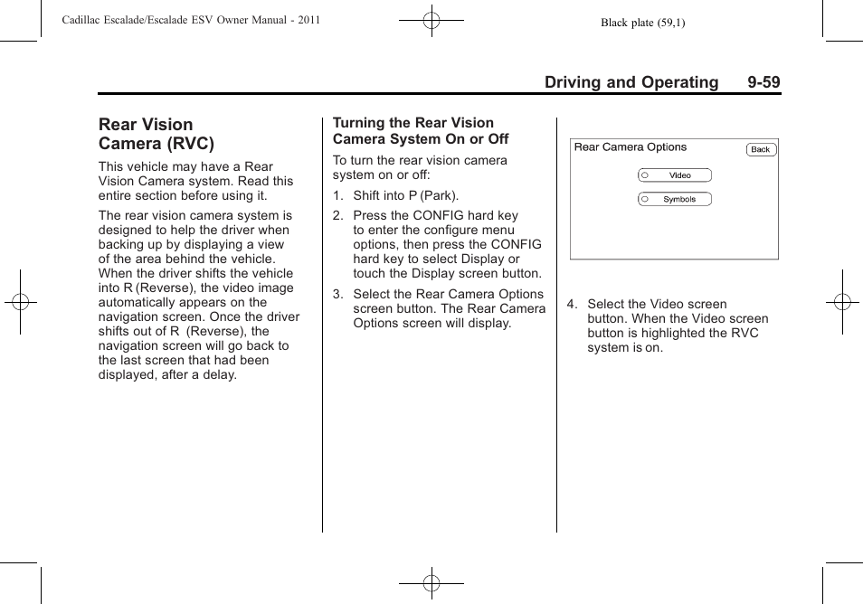 Rear vision camera (rvc), Rear vision, Camera (rvc) -59 | Cadillac 2011 Escalade ESV User Manual | Page 381 / 558