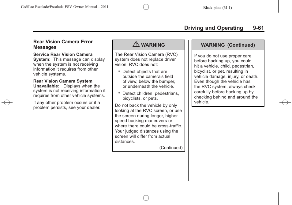 Driving and operating 9-61 | Cadillac 2011 Escalade ESV User Manual | Page 383 / 558