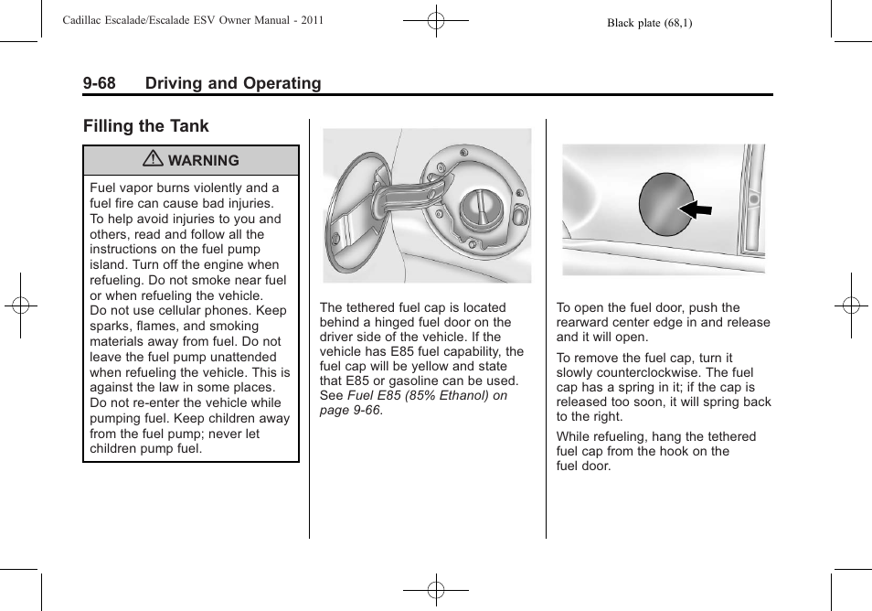 Filling the tank, Filling the tank -68 | Cadillac 2011 Escalade ESV User Manual | Page 390 / 558