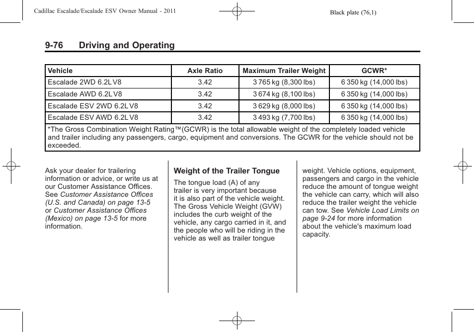 76 driving and operating | Cadillac 2011 Escalade ESV User Manual | Page 398 / 558