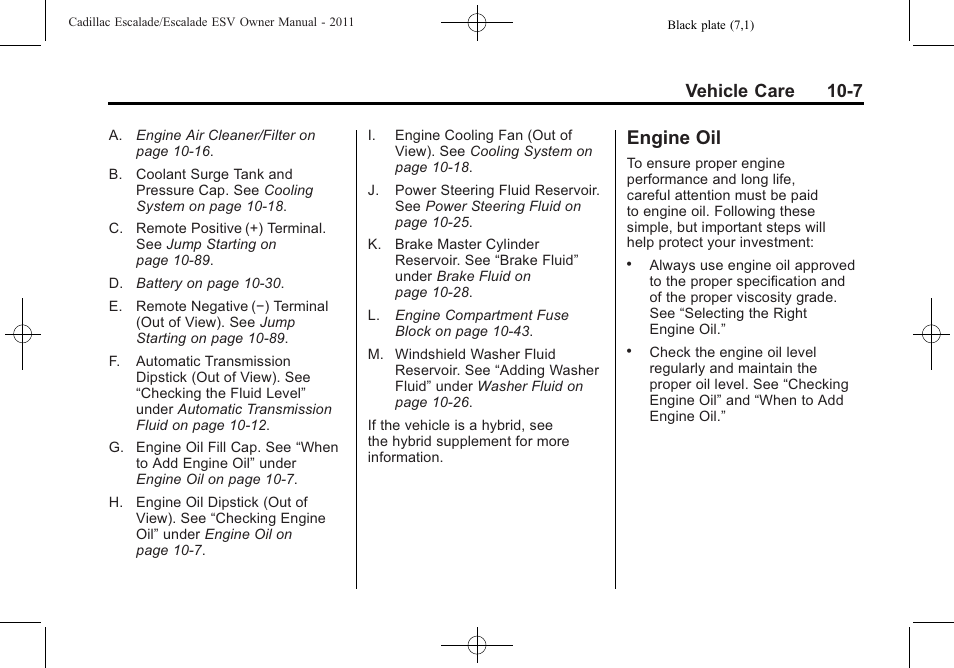 Engine oil, Engine oil -7, Replacement | Vehicle care 10-7 | Cadillac 2011 Escalade ESV User Manual | Page 411 / 558